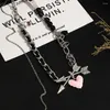 Choker Amorcome Sweet Pink Love Heart Pendants Necklace For Women Rhinestone Arrow Bead Chain Gothic Jewelry Y2K