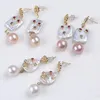 Stud Earrings Wholesale White/Pink/Purple Freshwater Pearl Design Jewelry Women