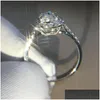 Anéis de casamento Tamanho 5-10 Anéis de casamento Jóias de luxo 925 Sterling Sier Round Cut Branco Topázio Cz Diamante Gemstones Festa Eternidade Moiss Dhn86
