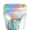 wholesale 20*30cm 100pcs Dry Food Package Colorful Holographic Packing Bags Big Sizes Hologram and Clear on Front Self Seal Zip Lock LL