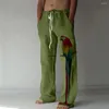 Calças masculinas moda calças retas oversized elástico cordão design bolso frontal papagaio gráfico 3d imprime conforto macio 5xl