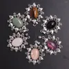 Anhänger Halsketten 6 teile/los Vintage Legierung Naturstein Runde Edelstein Kristall Quarz Obsidian Anhänger DIY Halskette Für Männer Frauen Energie Schmuck