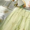 Jupes Volants Tutu Jupe Plissée Femmes Taille Haute Grande Balançoire Vintage Tulle Coréen Vert Maille Longue Vêtements Streetwear Q03