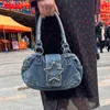 Marsupi Vintage Fashion Metal Star Y2K Denim Borsa da donna Hobos Streetwwear Cargo Style Chic Borse a tracolla a tracolla 230906