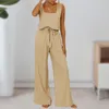 Pantalon deux pièces en coton pour femmes, haut long, taille élastique, 2 costumes, Style Boho, coupe ample, sans manches, tenue de vacances