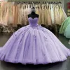 Lavendel 3d blomma quinceanera klänningar älskling spets appliced ​​korsett vestido de 15 anos puffy kjol söt 16 klänning blommor bollklänningar 328 328