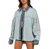 Vestes pour femmes Veste en jean Y2K Sweat-shirt à manches longues à manches longues Harajuku Glands lavés à l'eau Blazer Vantage Bouton Chemises Femme