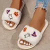 Slippers Halloween Decor DIY Design Women Home Slippers Solid Color Open Toe Indoor Winter Flat Non-slip Leisure Interior Female Shoe X0905