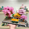 航空機Modle 3668PCS Sakura House Tree Tree Trains Station Building Blocks Cheer Flower