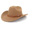 Szerokie brzegowe czapki wiadro vintage zachodnie kobiety kowbojski kapelusz dla mężczyzn czapka jazzowa ze skórzanym paskiem sombrero cowgirl hats dżentelmen 230907