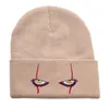 Casquettes de crâne Pennywise Scary Eyes Bonnets tricotés brodés Chapeaux d'hiver pour garder au chaud avec élément de terreur Convient pour Halloween