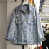 Jaquetas femininas europeias 2023 contas pesadas diamante manga longa solta denim jaqueta estilo coreano moda rua roupas casaco