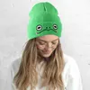 Beanie/Skull Caps Kermit the Frog Sad Frog Beanie Hat Green Frog Knitted Hats Interesting Embroidery Women Hat x0907