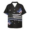 Chemises décontractées pour hommes 2023 Design Vêtements noirs Summer Beach Blouse Drapeau Motif Impression Hommes Respirant Col V Chemise à manches courtes