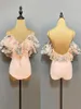 Vêtements de scène Fée Fleur Volants Salle De Bal Danse Hauts Rose Latin Justaucorps Adulte Pratique Vêtements Valse Performance JL5666