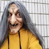 Máscaras de festa assustador máscara de bruxa velha látex com cabelo halloween fantasia vestido careta traje cosplay máscaras adereços adulto um tamanho x0907