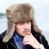 BeanieSkull Caps Rabbit Fur Cap Man Winter Genuine 100% Bomber Hat Windproof Warm Earmuffs Male Flat GreyBlack Russian Fitted Casquette 230907