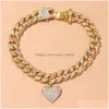Anklets Fl Miami Cuban Chain Ankle Ice Out Bracelet Mens Hip Hop Heart Shaped Wholesale 230512 Drop Delivery Jewelry Dhzwp