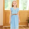 Vestidos para meninas de 1 a 6 anos, vestidos pequenos com manga voadora e decote em V simples e estampados para meninas de 1 a 6 anos, outono 2x