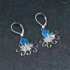 Hoepel oorbellen schattige vrouwelijke oceaan dier octopus wit blauw opaal steen charme goud kleur bruiloft voor vrouwen