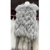 Dames Bont Nepbont Glanzende pailletten Kwastjebontjas Dames 2023 Winter Nepvossenbont Mode Trendy Nieuw Mouwloos Bontvest Dames Elegant Street chic x0907