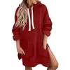 Robes décontractées Design individuel Femmes Couleur unie à manches longues à capuche à capuche mi-longue robe tunique en denim pour femmes t-shirt genou