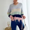 Chandails pour femmes automne hiver décontracté à manches longues usé tricoté bas col en v pull femme gris pull haut pour femme