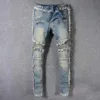 Heren Jeans Vintage Gewassen Denim Fringe Biker Voor Moto Mode Slim Fit Rechte Patchwork Broek Grote En Lange Broek2510