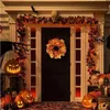 Andra evenemangsfestleveranser Autumn Door Wreath Christmas Halloween Decoration Pumpkin Berry Pine Cone Maple Artificial Wreath Cloth Rattan Material Home 230906