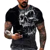 Homens camisetas 2023 T-shirt vintage com 3D Horror Crânio Impressão Desgaste Clássico Casual Verão Redondo Pescoço Mangas Curtas Oversiz
