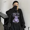 Deeptown Gothic Streetwear Bear Print Grey Oversize Hoodies Women Black Punk Hip Hop Par Lång ärm Sweatshirt Mall Goth Top