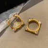 Hoop Earrings French Square Metal Set With Diamonds Unusual Accessories Luxury Jewelry 24K Gold Plated