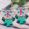 Boucles d'oreilles pendantes Boho grand papillon, peinture blanche, pompon coloré, Long verre pour femme, grand Brinco, bijoux féminins