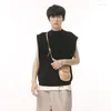 Mäns västar Syuhgfa Half High High Neck Sticked Sweater Tank Top Streeet Wear 2023 Korean Stil Löst fast färg Pullover