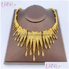 Ensembles de bijoux Liffly Fashion Dubai Gold Femmes élégantes Forme Grand Collier Bracelet de mariée africaine Boucles d'oreilles Bague 220810 Drop Livraison Dh7L3