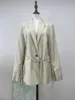 Calças femininas de duas peças Bec Bri Mulheres Blazer Set Primavera / Outono Casaco Terno Jaqueta Elegante Clássico Vintage Bolso Lã V-Pescoço Senhora de Escritório