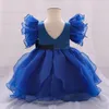 Vestidos da menina azul royal mangas boné infantil meninas vestido de festa de aniversário do bebê 6m-24m vestido de baile tutu vestido de ano de natal presente