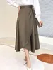 Skirts Summer Satin Finish Half Length Ladies Simplicity Solid Lace-up Cozy Smooth Office Lady Elegant Intelligence Vestidos