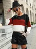 Kadın Sweaters Jim Nora Sonbahar Gevşek Kadınlar Günlük Sokak Giyim Örme Çizgili Bayanlar Kazak Zarif Uzun Kollu O yaka kazak üst