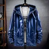 Männer Jacken Männer Glänzende Jacke Silber Helle Mit Kapuze Zipper Bomber Herbst Dünne Harajuku Windjacke Wasserdichte Mäntel