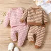 Conjuntos de roupas infantis nascidos bebês meninas 2 peças roupas de manga comprida listradas moletons tops calças 3 6 12 24 meses