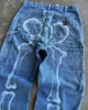 Męskie dżinsy gotyckie punkowe wzór kości Drukowane dżinsy dla mężczyzn Y2K Hip Hop Streetwear Casualne szerokie nogi dżinsy dla mężczyzn jesień 230907