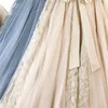 Kjolar vår sommarmask kjol 2023 koreanska kvinnor damer spets lapptäcke långa wf0034 rosa aprikos blå svart med båge
