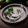 Dangle Earrings S925 Sterling Silver Ladies Inlaid Natural Hetian Jade Butterfly
