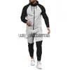 Men's Tracksuits 2023 Autumn and Winter New Color Matching Leisure Sports Suit Men's Hooded Coat Sportswear Running Fitness Clothing Men's Wear x0907