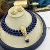 Necklace Earrings Set Medieval Vintage Fashion Atmosphere All Match Lapis Three Layers Of High-grade Low Luxury Beaded