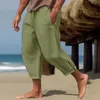 Men's Pants Linen Summer Beach Solid Color With Open Hems For Comfort Breathability Casual And Daily Vacation