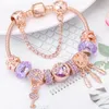 Strand Rose Gold Jewelry Sweet Glass Diy Beaded Original Bracelet For Girls Purple Dream Catcher Heart And Key Accessory Gift