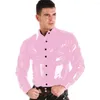 Herenjassen Mannen Homo Button-up Shirt Sexy Glanzend PVC Leer T-jack Tops High Street Office Business Party Club Night S-7XL