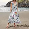 Partykleider Luxus Langes Damenkleid 2023 Sommer Lässig Bequemer Blumendruck Ärmellose Baumwolle Tasche Lose Strand Vestidos